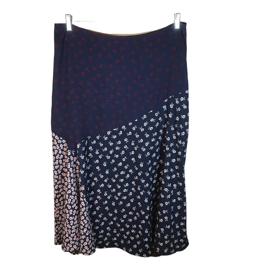 Talbots floral midi skirt women 12 fully lined back zipper navy patchwork